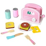 ✿Utilizar Instrucciones✿ -- Contiene adhesividad en medio del pan, los niños pueden cortar el pan con un cuchillo de madera. Tenga en cuenta que la tostadora solo puede poner las rebanadas de pan en ella, no se permite colocar otras piezas pequeñas en la tostadora, lo que conduce a bloqueos. ¡Agita el mango y las rebanadas de pan saltan!
