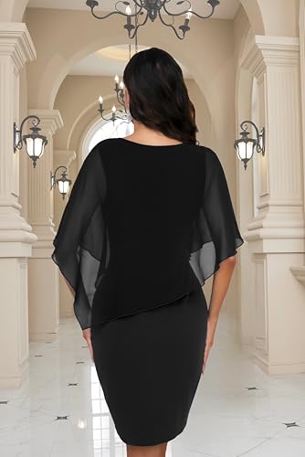 oten Women's Chiffon Wedding Guest Dress Crew Neck Cape Sleeveless Cocktail Birthday Party Midi Dresses3