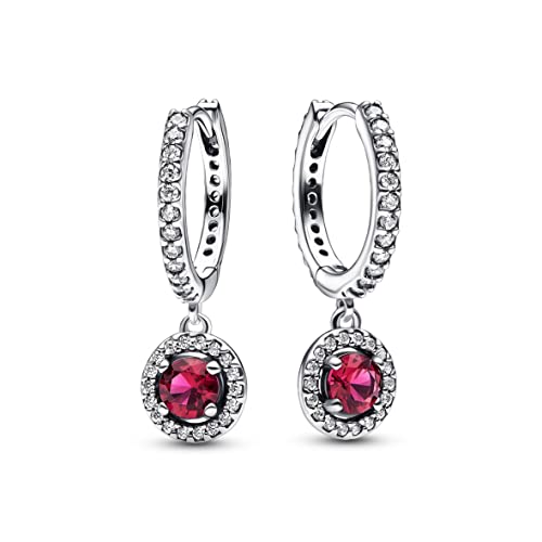 PANDORA Timeless Rot Funkelnde Runde Ohrringe aus Sterling-Silber, Kompatibel mit PANDORA Timeless Armbänder, 292379C01