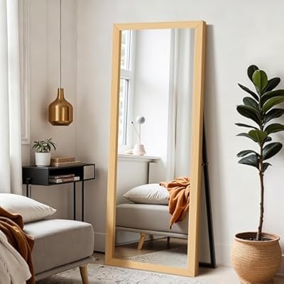 Delma Wall Full Length Mirror, Standing Mirror Full Body, Large Floor for Wall Door Bedroom Bathroom Living Room with Wooden Frame(with Stand,56x20)