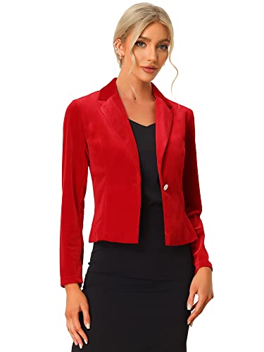 Blazer court en velours Allegra K pour femme veste élégante rouge taille L