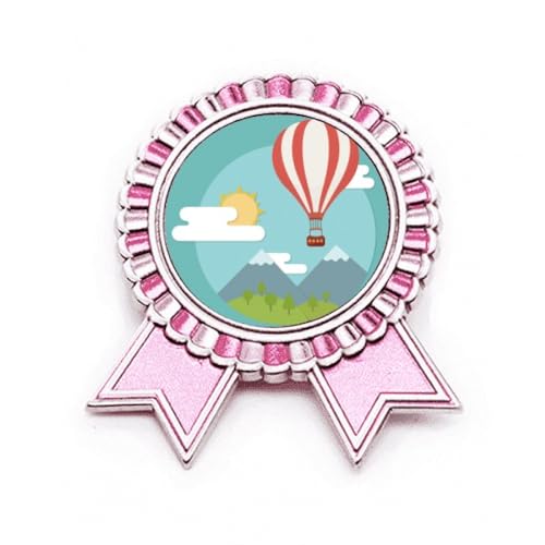 Broche montgolfière en métal rose avec motif soleil et nuage rétro