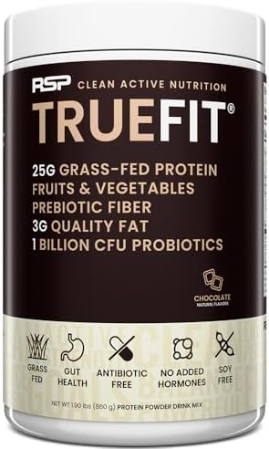 TrueFit Gut Healthy Protein Powder, Grass-Fed Whey Meal Replacement Shake with Prebiotics, Probiotics, & Organic Superfoods, Keto Friendly, Gluten Free