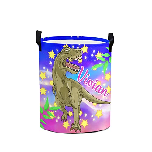 Personalized Dinosaur Laundry Basket with Name Waterproof Foldable Storage Bin for Bathroom Home Office Cloth