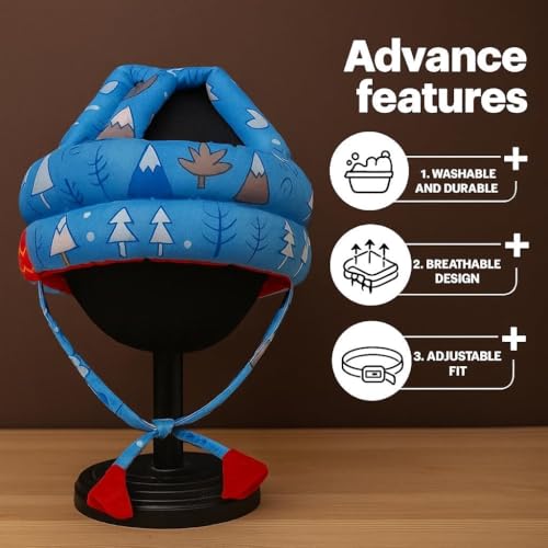 Image of Baby Helmet No Bump Safety Head Cushion Bumper Bonnet Adjustable Protective Cap Child Safety Headguard for Running Walking Crawling Safety Helmet (Blue Rabbit)