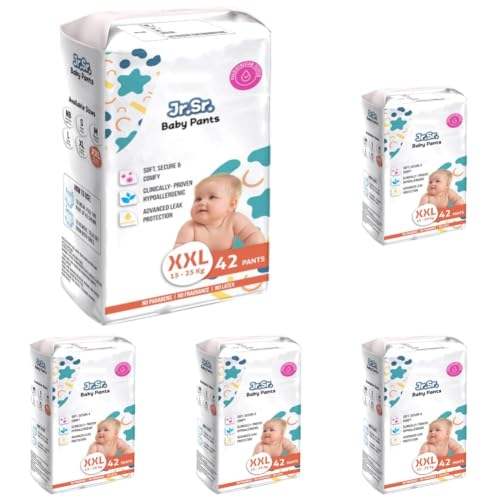Image of Jr. Sr. Baby Diaper Pants | XXL Size (15-25 kg), 42 Count | Pack of 5 | Upto 12 hr Absorption with Advanced Leak Protection | Safe For Babies Skin | Soft, Secure & Comfy
