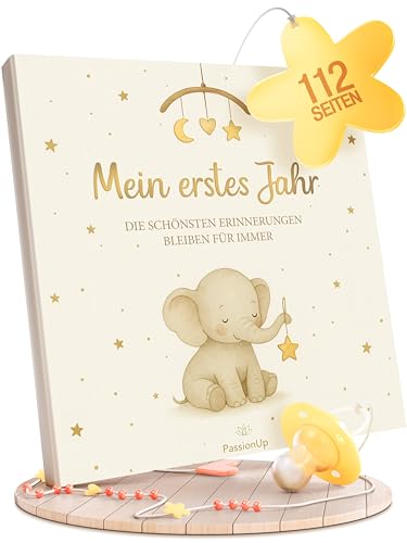 PassionUp Babytagebuch mit extra viel Platz für Lieblingsfotos. Liebevolles Geschenk zur Geburt I Mit Themen- und Monatseinteilung I Mein erstes Jahr Babyalbum I 21x21cm I Erinnerungsbuch Baby