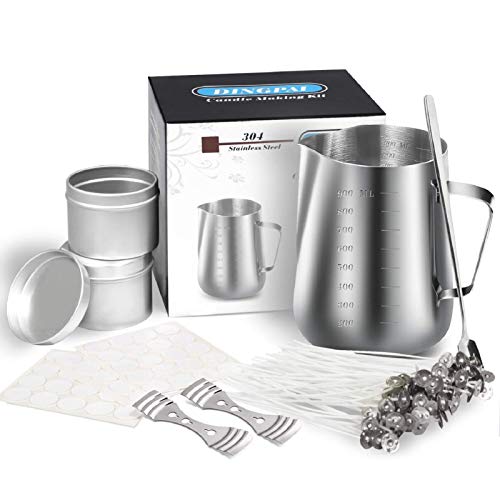 DINGPAI Candle Making Kit, DIY Candles Craft Tools,1pc Candle Make Pouring Pot,50pcs Candle Wicks, 50pcs Candle Wicks Sticker,2pcs 3-Hole Candle Wicks Holder, 2pcs Candle Tins and 1pc Spoon 