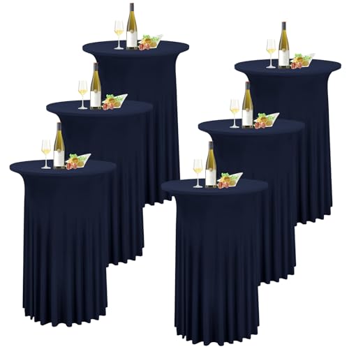 REWOMC 6 Packs Navy Blue Round Cocktail Table Skirt 32"x 43"