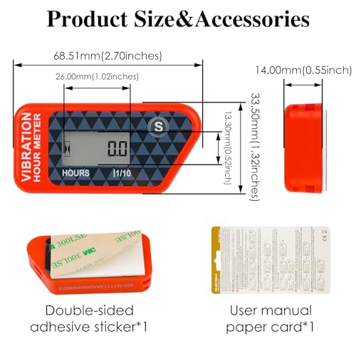 image for NInE-ROnG LCD Digital Hour Meter Gauge Vibration Activated,Waterproof 