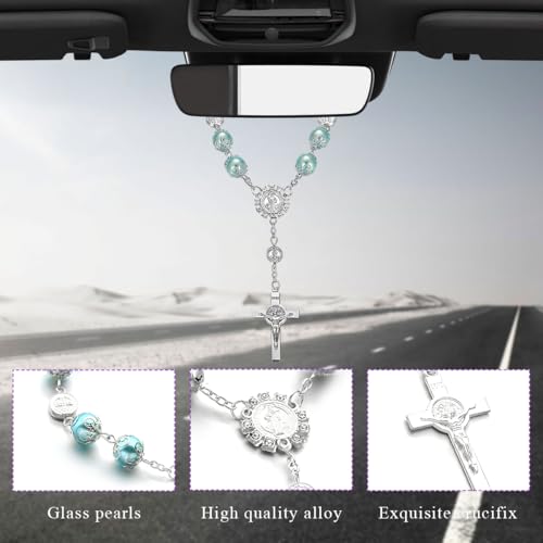 image for Ohleats Car Rosary for Rearview Mirror, Personalized Rear View Cross B