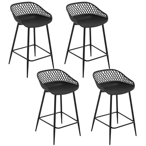 WOLTU Lot de 4 Tabourets de Bar, Tabourets Haut, avec Repose-Pieds et Dossier Ajouré, avec Siège Plastique et Pieds Métalliques, Noir, BH417sz-4