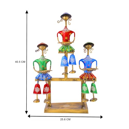 Image of CraftVatika Rajasthani Decorative Items for Living Room Big Size Metal, Decoration Items for Office, Bedroom, Handpainted Rajasthani Tribal Folk Art, Gift Items for Showcase, Artifacts for Table