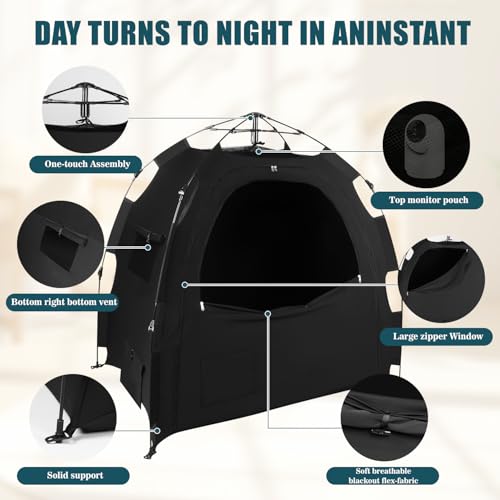 Blackout Tent for Pack N Play: Portable Baby Sleep Pod with 1-Click Setup, Mini Crib Cover with Monitor and Fan Pouches, Blocks 95% of Light, Travel Crib Canopy by AMMER - Image 3
