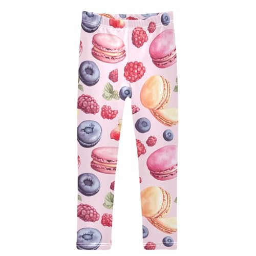 Boccsty Dessert Fruits Watercolor Pink Macaron Girls Leggings Kids Yoga Pants Dance Active Tights 4T
