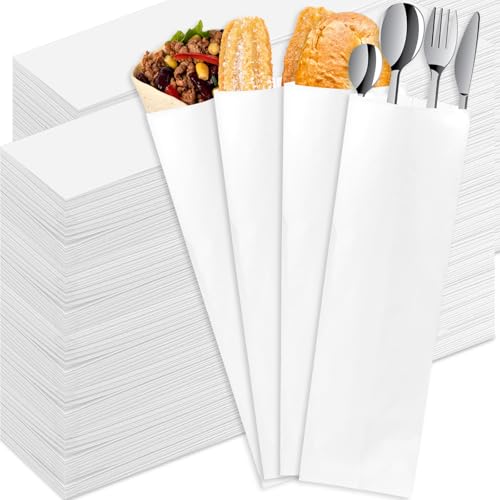 party greeting 5000 Pcs Churro Bags Bulk Silverware Bags Silverware Sleeves Paper for Restaurant 10 X 2-3/4 Disposable Utensils Sleeves Cutlery Holder for Baguette Cookies Bakery Kraft Paper White