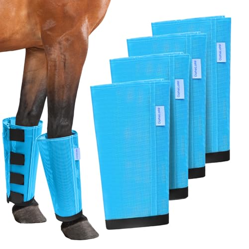 Image of Mesh Horse Fly Boots Set of 4, Loose Fitting Leggings for Horses, Reduce Stressful Stomping, Breathable Adjustable and Universal Fit for 4 Legs, Reliable Stay Put (Sky Blue)