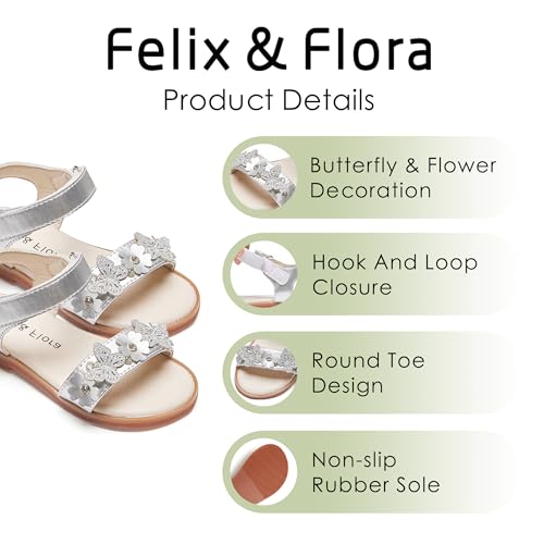 Image of Felix & Flora Toddler Girl Sandals -Flower Girl Dress Shoes Open Toe Little Kid Flats