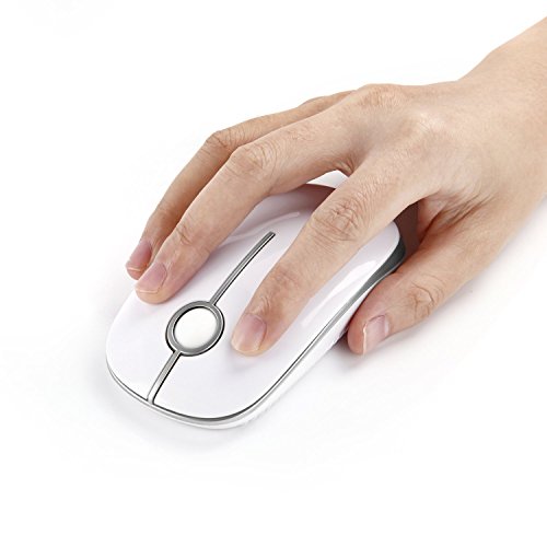 Image of VssoPlor Wireless Mouse, 2.4G Slim Portable Computer Laptop Mouse with Nano Receiver Quiet Silent Optical Mice for Notebook, PC, Laptop, Computer-White and Silver