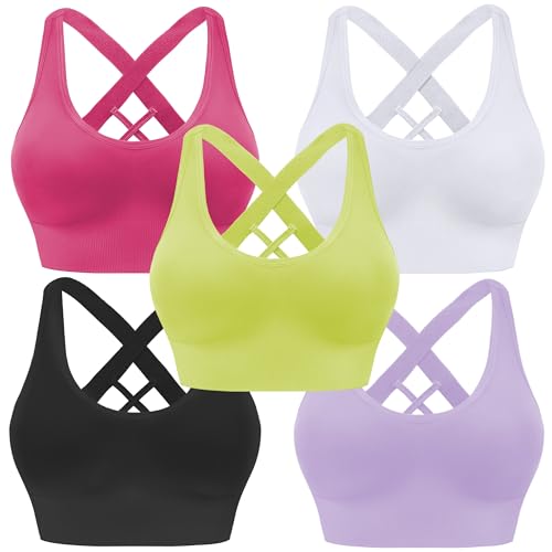 Image of High Support Sports Bras for Women,Criss Cross Strappy Back Seamless Padded | Removable Pads, A-DD Cup, Full Coverage, Seamless, Wireless, Scoop Neck, Cropped Bra, for Workout Yoga Gym Exercise Athletic