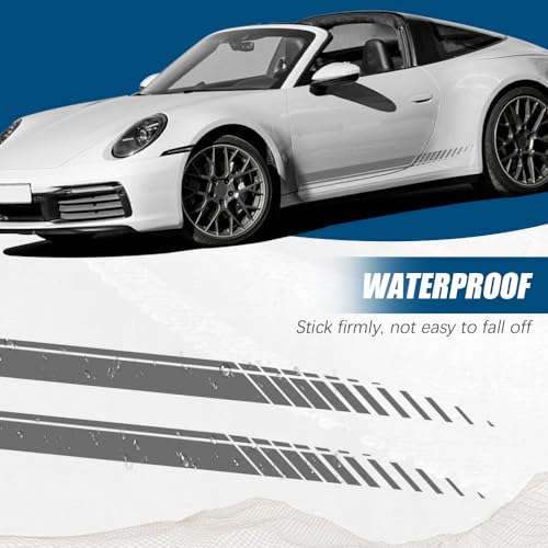 Image of 2Pcs Sports Racing Stripe Graphic Stickers, Side Door Vinyl Decals, Universal Car Decoration Accessories (Gray)
