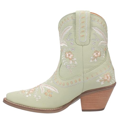 Image of Dingo Womens Primrose Floral Embroidered Snip Toe Casual Boots Ankle Mid Heel 2-3 inch