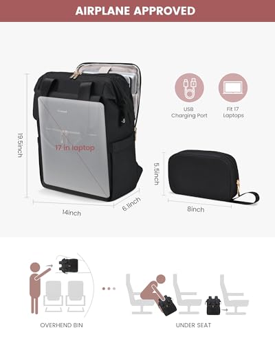 Image of LOVEVOOK 17.3 Inch Laptop Backpack for Women, Large Capacity Travel Backpack with Organizer Bag, Waterproof Carry on Backpack Work Bag with USB Port, Teacher Nurse Backpack Purse, 2PCS
