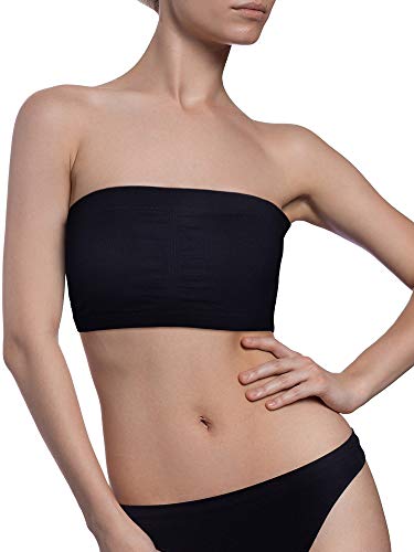 Women Bandeau Bra Padded Strapless Brarette Soft Bra Seamless Bandeau Tube Top Bra, Assorted Sizes (Black, X-Large)