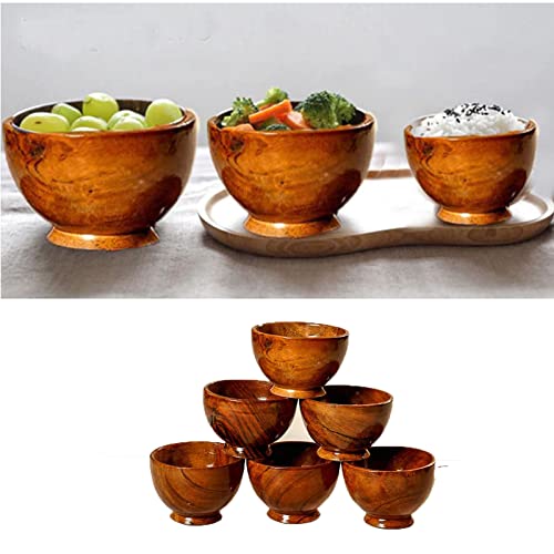 Wooden Small Bowls - 100% Natural Food Grade Acacia Wooden Serving Bowls For Condiments, Dip Sauce, Ketchup, Jam, Nuts, Rice, Soup, Prep, Olive - Round Wooden Brown Bowl (Set Of 6) #TOP5