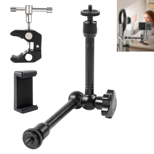 JUNART 11 Adjustable Magic Arm with Super Clamp and Mobile Phone Clamp,1/4 Anti-slip Thread,for Monitor,LED Light,Flash,Microphone,DJI Osmo