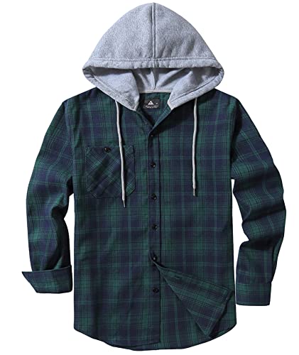 Image of SCODI Mens Flannel Hoodie Shirt Casual Button Down Plaid Long Sleeve Shirts | Machine Wash, Business, Vacation, Office, Party, Daily, Outdoor, Vintage, Classic, Stylish, Adjustable Cuffs, with Pocket