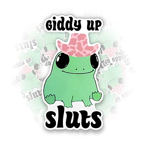 Giddy Up Sluts Frog Sticker Frogs Cow Cowboy Cowgirl Funny Howdy Die-Cut Waterproof Vinyl Sticker For Laptop Water Bottle Phone Case Cars Merchandise Decor Decal Stuff Gift Idea For Her Him Adults Kid #TOP5