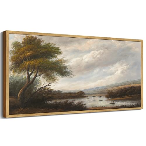 SHENIFY Vintage Landscape Framed Wall Art Riverside Scenery Farmhouse Decor