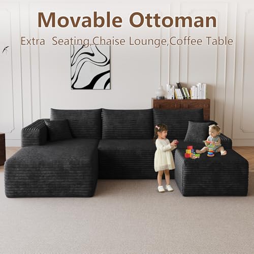 Image of Boneless Cloud Couch Comfy Sectional Couches for Living Room,U Shaped Sofa Couch in a Box with Ottoman Deep Seat Memory Foam Compressed Sofa(Black, 95 inch Left Facing Chaise)