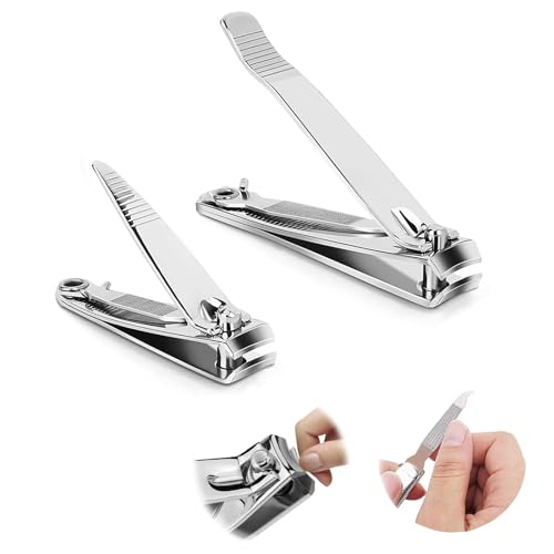 Nail Clippers Set, Toenail Clippers, Fingernail Clipper Cutters, Stainless Steel with Ultra Sharp Curved Blades and File, Nail Clippers for Men Women Kids(Large & Small)