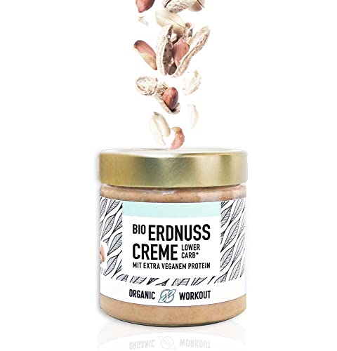 BIO-ERDNUSSBUTTER MIT EXTRA PROTEIN | vegan | Erbsenprotein+ Reisprotein | natürlich | ohne Zucker-Zusatz und Palmöl | Peanutbutter, Organic Workout Cover