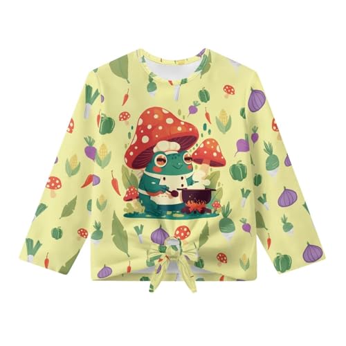 Girls Casual Tops Long Sleeve Comfy Crewneck Pullover Shirts Tops with Tie Hem Stretch Blouses 5-12 Years4