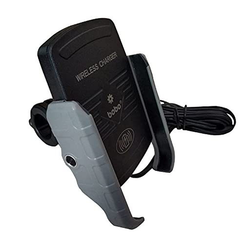 BOBO BM6 Jaw-Grip Waterproof Bike/Motorcycle/Scooter Mobile Phone Holder Mount with Fast 15W Wireless Charger, Ideal for Maps and GPS Navigation (Silver)