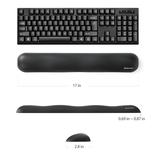 Image of UnivoColors Design-Wave Set of Wrist Rest,Artificial Sheepskin+Memory Foam+Ergonomic+Anti-Slip Gel, Resilience Support During Work and Gaming,Keyboard Accessory,Navy