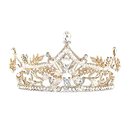 Tiara de boda rosa con corona de pedrería y cristales brillantes para mujer