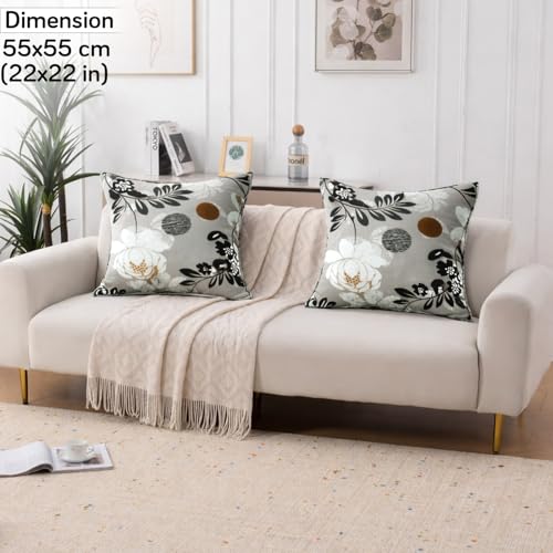 Image of HOKIPO 'Elira Series' Stretchable Cushion Cover for Sofa 22x22 Inch, Packof 2, Feather Brown Floral (AR-6712-C1*2)