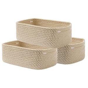 Small Woven Basket, 12 x 8 x 4.5 Inches, Storage Basket for Organizing, Cute Small Rope Shelf Closet Cube Storage Bins Baskets for Shelves, Dog Toy Gift Baskets Empty, 3 Pack Brown
