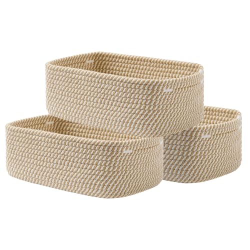 Small Woven Basket, 12 x 8 x 4.5 Inches, Storage Basket for Organizing, Cute Small Rope Shelf Closet Cube Storage Bins Baskets for Shelves, Dog Toy Gift Baskets Empty, 3 Pack Brown