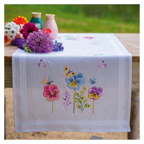 Broderie Kit Complet Adulte Point de Croix Chemin de Table Violettes DIY