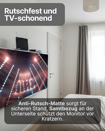 SCHWAIGER TV-Regal 24 Zoll I TV-Ablagesystem & TV-Topper für Soundbar, Receiver & Multimedia-Geräte I werkzeuglose Halterung über dem Fernseher I Multimedia-Ablage I bis 9 kg belastbar