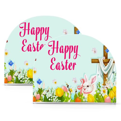 Easter Egg Hunt Rabbit with Cross Greeting Napkin Holder for Tables Paper Cocktail Napkin Holders for Kitchen Dinning,Acrylic Dinner Napkin Dispenser for Restaurant Home Decor Bar Accessories 1 Pack