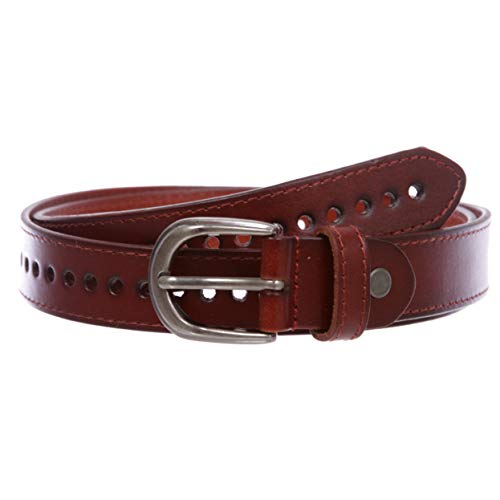 Women's 1 1/8" (28 mm) Perforated Full Grain Leather Edge Stitch Casual Belt2