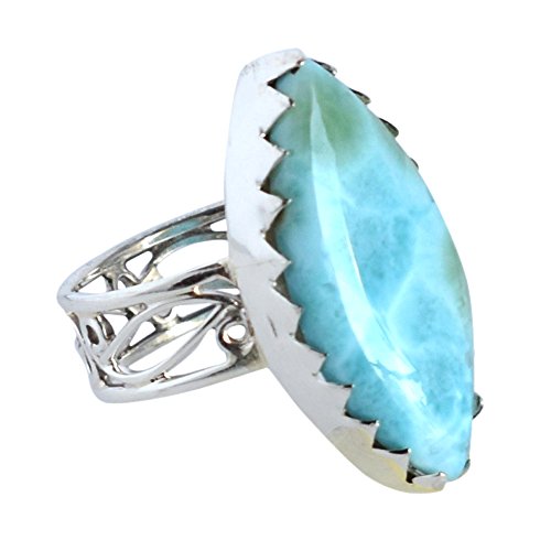 Bague en argent 925 larimar bleue avec cabochon ovale réglable pour femme