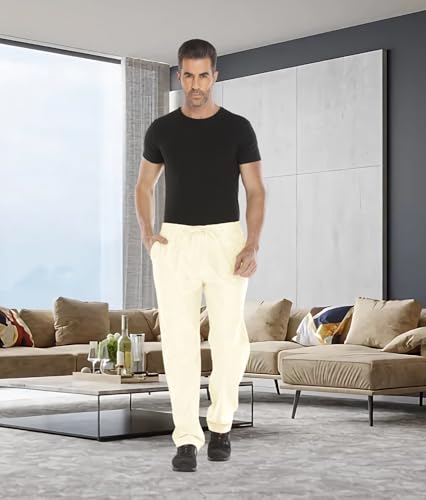 Image of Mens Loose Fit Linen Pants Casual Lightweight Drawstring Stretch Cotton Linen Pants for Men Summer Beach