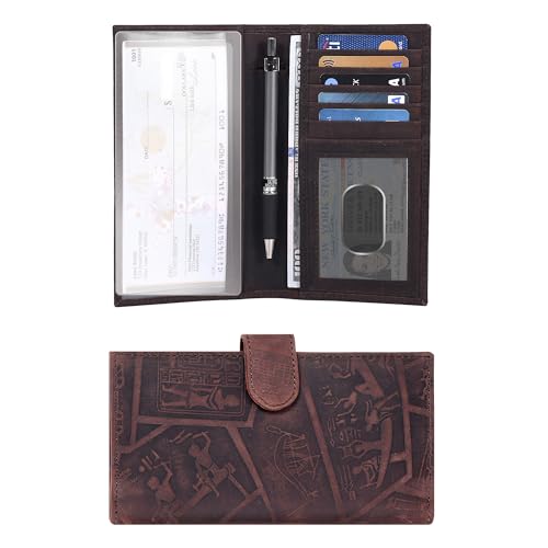 Image of Oak Leathers Checkbook Cover Slim Minimalist For Men with RFID Blocking Credit Card Holder Wallet (Egyptian Brown)